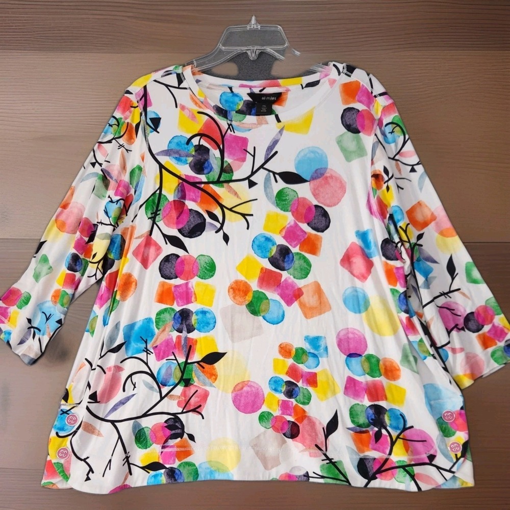 Ali Miles PXL Tropical Beach Wearable Art Floral Blouse Shirt Top Artsy Resort